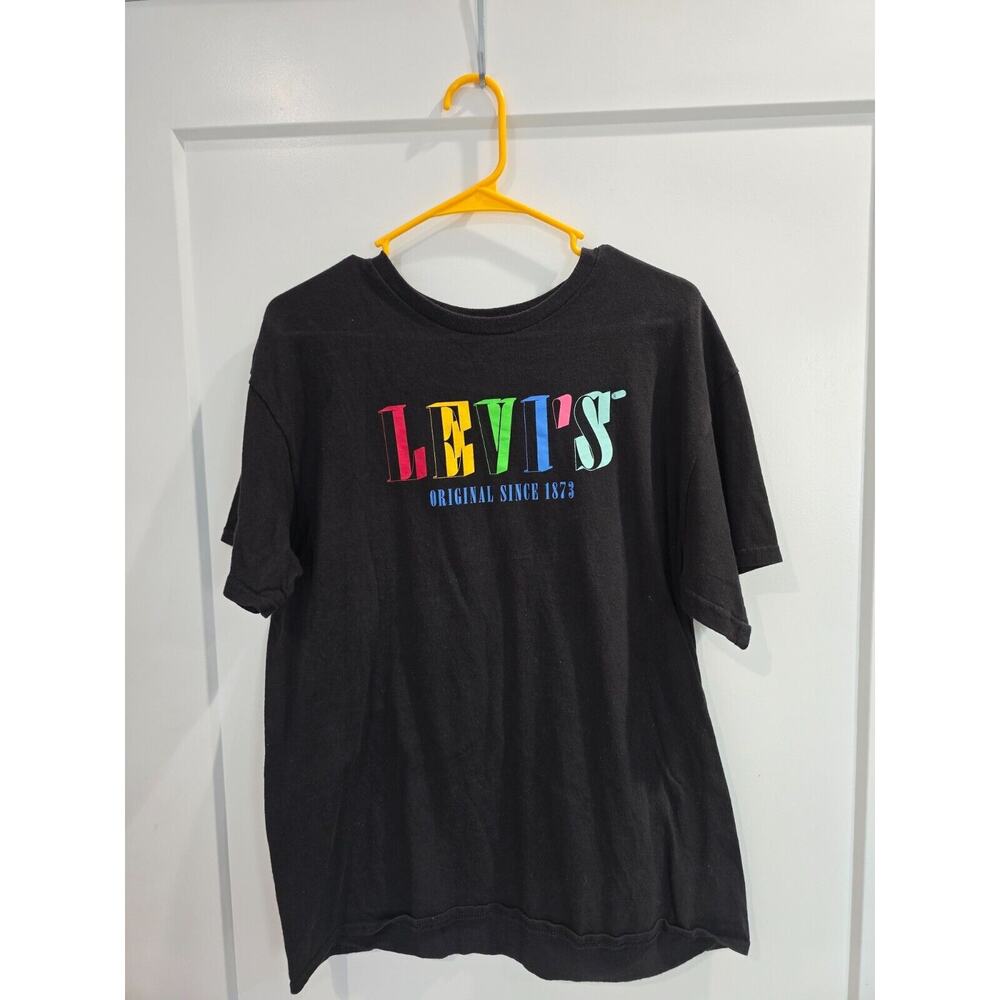 Levi's Shirt Mens Large Black Short Sleeve 100% Cotton Retro Colorful